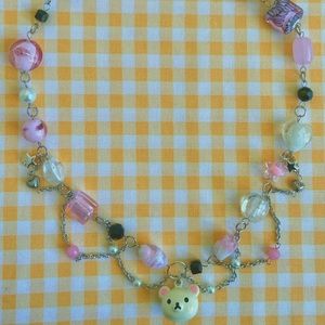 korilakkuma handmade pink layered pearl chain necklace